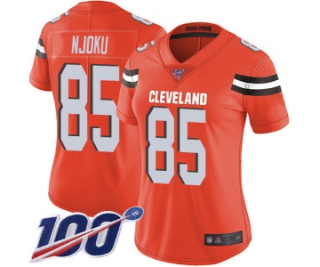 Nike Browns #85 David Njoku Orange Alternate Women's Stitched NFL 100th Season Vapor Limited Jersey