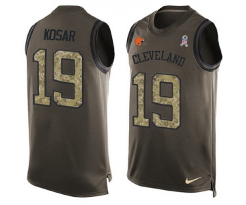 Men's Cleveland Browns #19 Bernie Kosar Green Salute to Service Hot Pressing Player Name & Number Nike NFL Tank Top Jersey