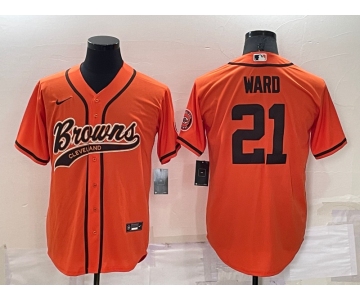 Men's Cleveland Browns #21 Denzel Ward Orange Stitched Cool Base Nike Baseball Jersey