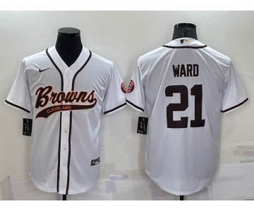 Men's Cleveland Browns #21 Denzel Ward White Stitched Cool Base Nike Baseball Jersey