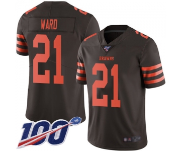 Nike Browns #21 Denzel Ward Brown Men's Stitched NFL Limited Rush 100th Season Jersey