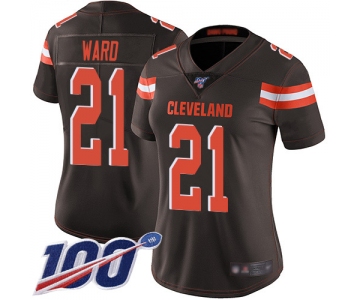 Nike Browns #21 Denzel Ward Brown Team Color Women's Stitched NFL 100th Season Vapor Limited Jersey