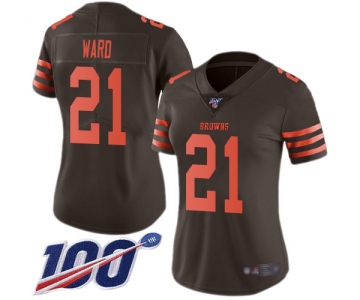 Nike Browns #21 Denzel Ward Brown Women's Stitched NFL Limited Rush 100th Season Jersey