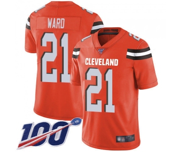 Nike Browns #21 Denzel Ward Orange Alternate Men's Stitched NFL 100th Season Vapor Limited Jersey