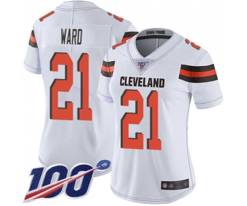 Nike Browns #21 Denzel Ward White Women's Stitched NFL 100th Season Vapor Limited Jersey