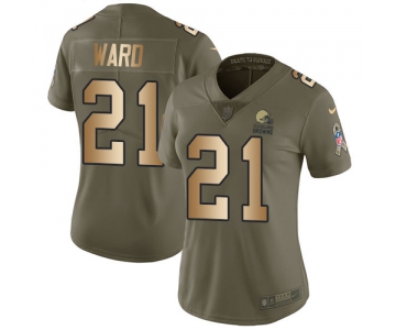 Nike Cleveland Browns #21 Denzel Ward Olive Gold Women's Stitched NFL Limited 2017 Salute to Service Jersey
