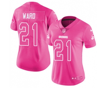Nike Cleveland Browns #21 Denzel Ward Pink Women's Stitched NFL Limited Rush Fashion Jersey
