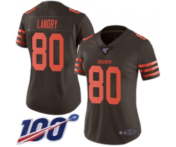 Nike Browns #80 Jarvis Landry Brown Women's Stitched NFL Limited Rush 100th Season Jersey