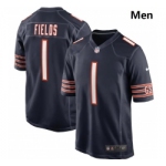 Men Nike Chicago Bears #1 Justin Fields Navy 2021 NFL Draft First Round Pick Game Jersey