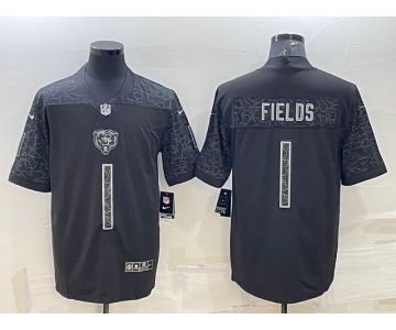 Men's Chicago Bears Blank #1 Justin Fields Black Reflective Limited Stitched Football Jersey