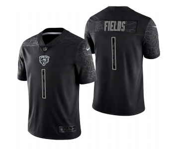 Men's Womens Youth Kids Chicago Bears #1 Justin Fields Black RFLCTV Limited Nike Jersey