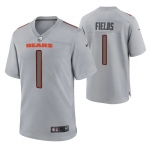 Men's Womens Youth Kids Chicago Bears #1 Justin Fields Game Gray Atmosphere Jersey
