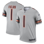 Men's Womens Youth Kids Chicago Bears #1 Justin Fields Nike Silver Inverted Legend Jersey