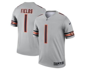 Men's Womens Youth Kids Chicago Bears #1 Justin Fields Nike Silver Inverted Legend Jersey