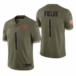 Men's Womens Youth Kids Chicago Bears #1 Justin Fields Olive 2023 Salute To Service Limited Nike Jersey
