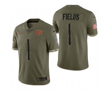 Men's Womens Youth Kids Chicago Bears #1 Justin Fields Olive 2023 Salute To Service Limited Nike Jersey