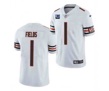 Men's Womens Youth Kids Chicago Bears #1 Justin Fields White With 1-star C Patch Vapor Untouchable Limited Stitched