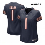 Women Nike Chicago Bears #1 Justin Fields Navy 2021 NFL Draft First Round Pick Game Jersey