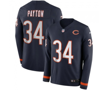 Men Nike Chicago Bears 34 Walter Payton blue Therma Long Sleeve Jersey