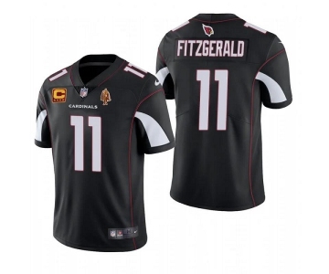 Men's Arizona Cardinals #11 Larry Fitzgerald Black With C Patch & Walter Payton Patch Limited Stitched Jersey