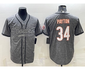 Men's Chicago Bears #34 Walter Payton Gray With Patch Cool Base Stitched Baseball Jersey
