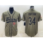 Men's Chicago Bears #34 Walter Payton Olive 2022 Salute To Service Cool Base Stitched Baseball Jersey