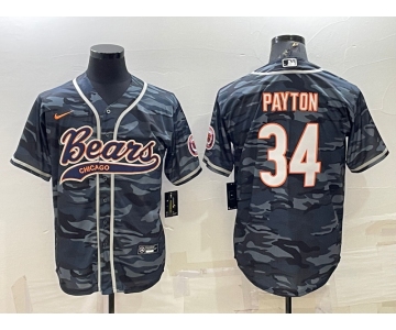 Men's Chicago Bears Blank #34 Walter Payton Grey Camo With Patch Cool Base Stitched Baseball Jerseys