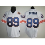 Chicago Bears #89 Mike Ditka White Throwback With Bear Patch Jersey