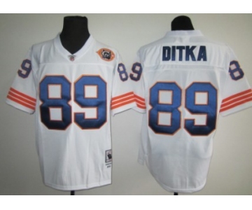 Chicago Bears #89 Mike Ditka White Throwback With Bear Patch Jersey