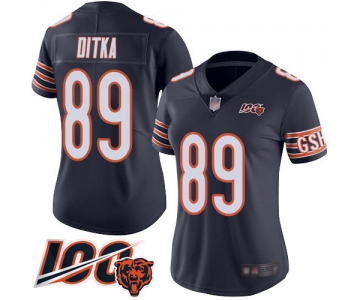 Nike Bears #89 Mike Ditka Navy Blue Team Color Women's Stitched NFL 100th Season Vapor Limited Jersey