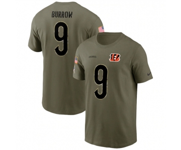 Men's Cincinnati Bengals #9 Joe Burrow 2022 Olive Salute to Service T-Shirt