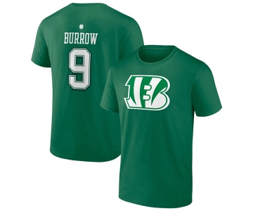 Men's Cincinnati Bengals #9 Joe Burrow Green St. Patrick's Day Icon Player T-Shirt