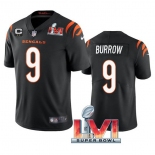 Men's Womens Youth Kids Cincinnati Bengals #9 Joe Burrow 2022 Black With C Patch Super Bowl LVI Vapor Limited Stitched Jersey