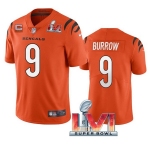 Men's Womens Youth Kids Cincinnati Bengals #9 Joe Burrow 2022 Orange With C Patch Super Bowl LVI Vapor Limited Stitched Jersey
