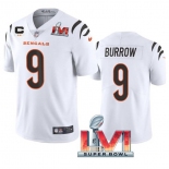 Men's Womens Youth Kids Cincinnati Bengals #9 Joe Burrow 2022 White With C Patch Super Bowl LVI Vapor Limited Stitched Jersey