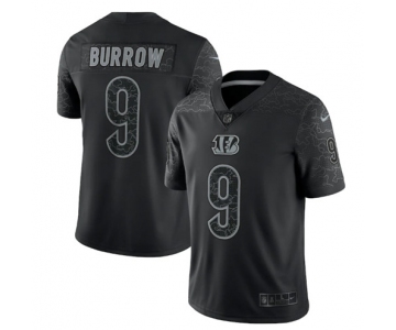 Men's Womens Youth Kids Cincinnati Bengals #9 Joe Burrow Black Reflective Limited Stitched Football Jersey