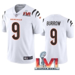 Men's Womens Youth Kids Cincinnati Bengals #9 Joe Burrow White 2022 Super Bowl LVI Vapor Limited Stitched Jersey