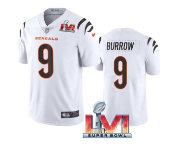 Men's Womens Youth Kids Cincinnati Bengals #9 Joe Burrow White 2022 Super Bowl LVI Vapor Limited Stitched Jersey