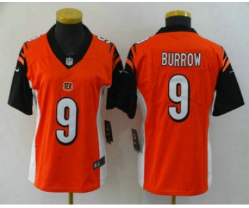Women's Cincinnati Bengals #9 Joe Burrow Orange 2020 Vapor Untouchable Stitched NFL Nike Limited Jersey