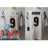 Youth Cincinnati Bengals #9 Joe Burrow Limited White 2022 Super Bowl LVI Bound Vapor Jersey