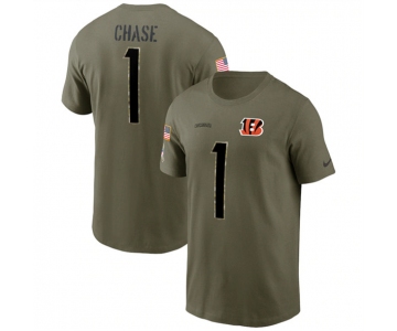 Men's Cincinnati Bengals #1 Ja'Marr Chase 2022 Olive Salute to Service T-Shirt