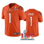Men's Cincinnati Bengals #1 Ja'Marr Chase 2022 Orange Super Bowl LVI Vapor Limited Stitched Jersey
