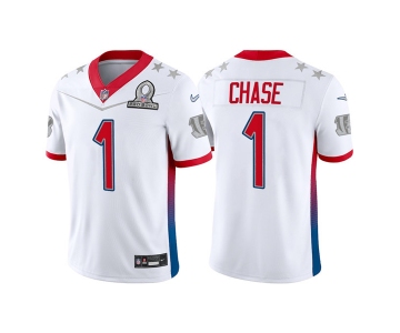 Men's Cincinnati Bengals #1 Ja'Marr Chase 2022 White AFC Pro Bowl Stitched Jersey