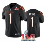 Men's Womens Youth Kids Cincinnati Bengals #1 Ja'Marr Chase Black 2022 Super Bowl LVI Vapor Limited Stitched Jersey