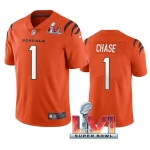 Men's Womens Youth Kids Cincinnati Bengals #1 Ja'Marr Chase Orange 2022 Super Bowl LVI Vapor Limited Stitched Jersey