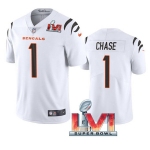 Men's Womens Youth Kids Cincinnati Bengals #1 Ja'Marr Chase White 2022 Super Bowl LVI Vapor Limited Stitched Jersey
