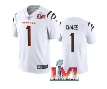 Men's Womens Youth Kids Cincinnati Bengals #1 Ja'Marr Chase White 2022 Super Bowl LVI Vapor Limited Stitched Jersey