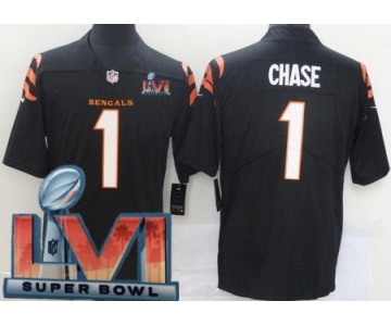 Women's Cincinnati Bengals #1 Ja'Marr Chase Limited Black 2022 Super Bowl LVI Bound Vapor Jersey