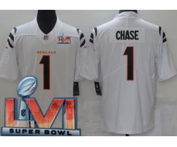 Women's Cincinnati Bengals #1 Ja'Marr Chase Limited White 2022 Super Bowl LVI Bound Vapor Jersey