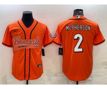 Men's Cincinnati Bengals #2 Evan McPherson Orange With Patch Cool Base Stitched Baseball Jersey